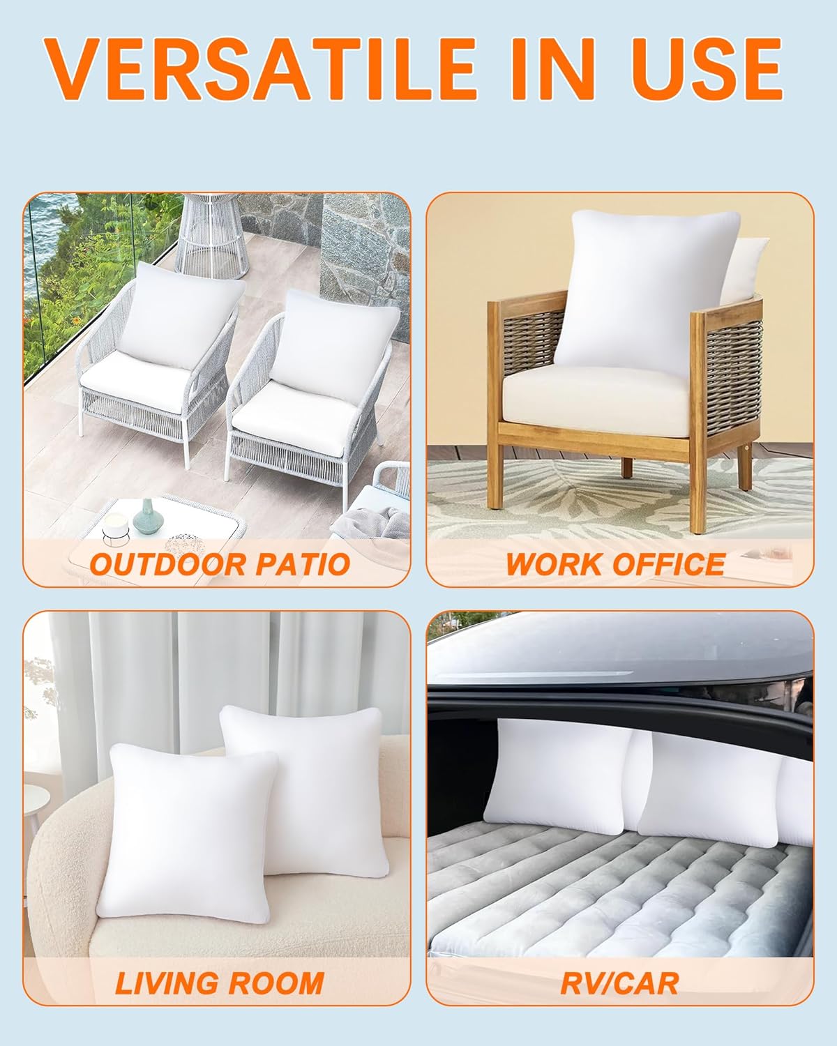 Outdoor Pilllows Waterproof 12x20 Pillow Insert Set of 4, Water-Resistant Retangular Throw Pillow Inserts for Patio, Garden, Porch, Lumbar Supportive Outdoor Furniture Decor